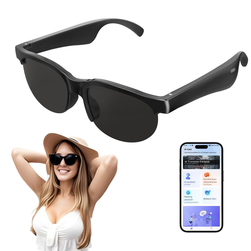 AI Smart Bluetooth Glasses w/150+ Real-Time Translation Voice Assistant & HandsFree Call HD Audio Wireless Glasses for Travel Business Unisex Lightweight Design (Men & Women)
