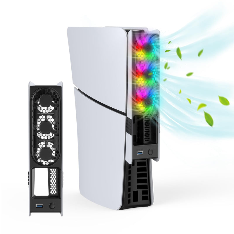 RGB Cooling Fan for PS5 Pro/PS5 Slim – Auto Temperature Control, 5 Lighting Modes, USB 3.0 Port,Compatible with Disc & Digital Edition (Black&White) Black