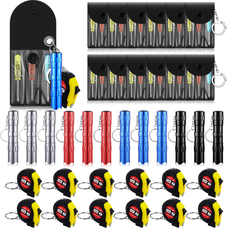 Quelay 36 Pcs Mini Screwdriver Tape Measure Keychains LED Flashlights Keychain Set Adult Pinata Stuffers Father's Day Neighbor Gifts for Men, No Batteries Included