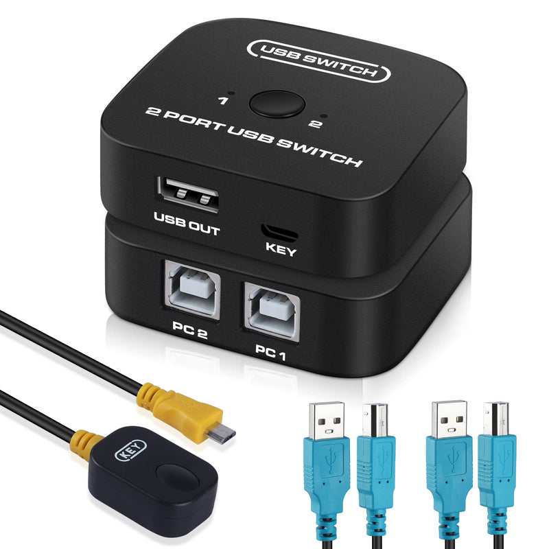 avedio links USB Printer Sharing Switch for Two Computers, Printer Splitter with 2 USB Printer Cables (5ft/1.5M), No Driver Required, Plug & Play, USB KVM Switch with Wired Remote for Easy Switching