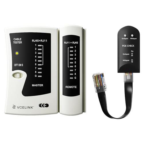VCELINK RJ45 Ethernet Cable Tester, for Mid Span/End Span, CE-EMC Certified