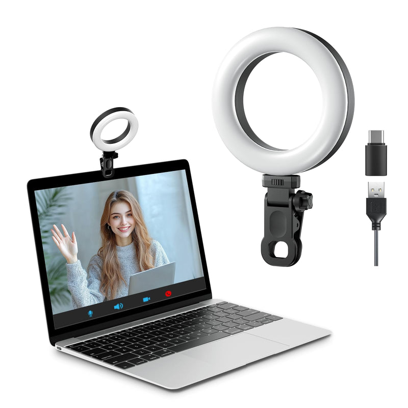 Clip-on Ring Light for Laptop Computer, Universal Phone/Tablet/Webcam Mount - Portable LED Light for Zoom Meetings, Live Streaming, Content Creation/Video Recording/TikTok 4.6 inch