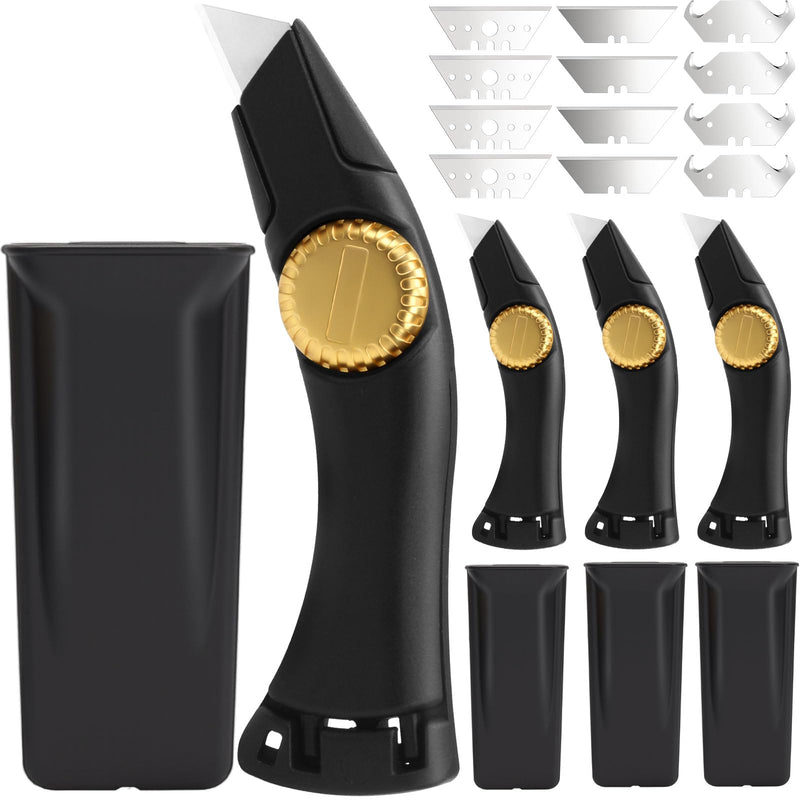 4PCS Black Fixed Blade Roofing Knife, Heavy Duty Utility Knife for Drywall, Vinyl, Carpet Cutting, Metal Roofing Tools with Portable Storage Sheath, Replacement Blades, Navajas para Roofing 4PCS