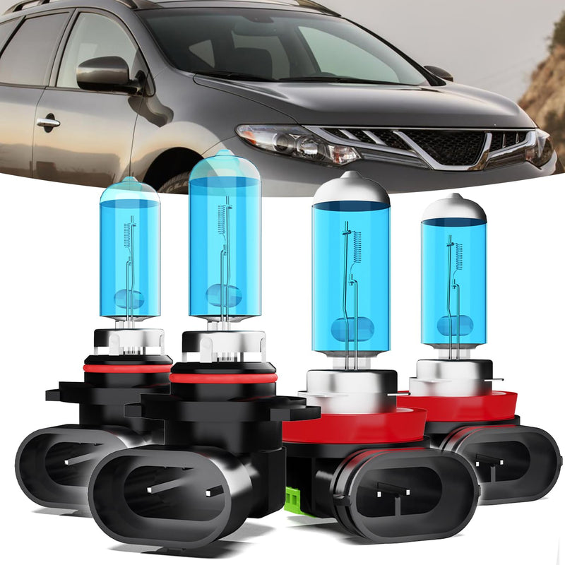 Halogen Headlights Fit for Nissan Murano 2009 2010 2011 2012 2013 2014 Headlight Bulbs,9005/HB3/H10 High Beam + H11/H8/H9 Low Beam Bright Front Lights,Plug And Play,Pack of 4 Year:2009-2014 for Nissan Murano (High+Low)(4 pack)