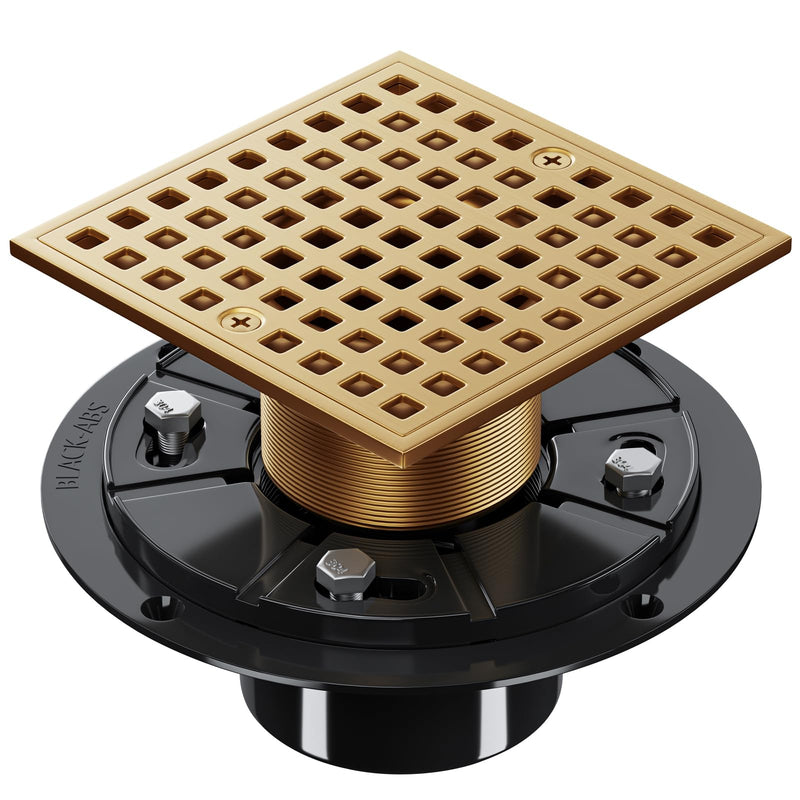 Shower Drain 4-1/4 Inch - Square Shower Floor Drain Kit with ABS Flange for 2" or 3" Pipe, SUS304 Stainless Steel Drain with Hair Strainer,Removable Strainer Cover, Champagne Bronze
