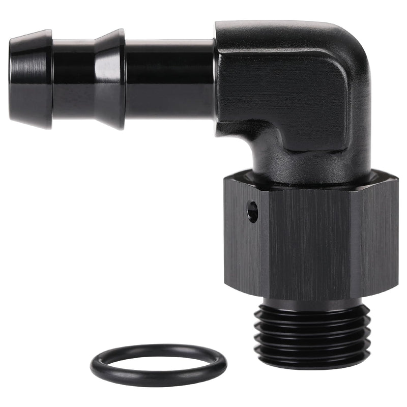 6AN -6 ORB Male to 3/8 Hose Barb 90 Degree Fitting Adapter Aluminum Black -6 ORB to 3/8" Black, 90 Degree