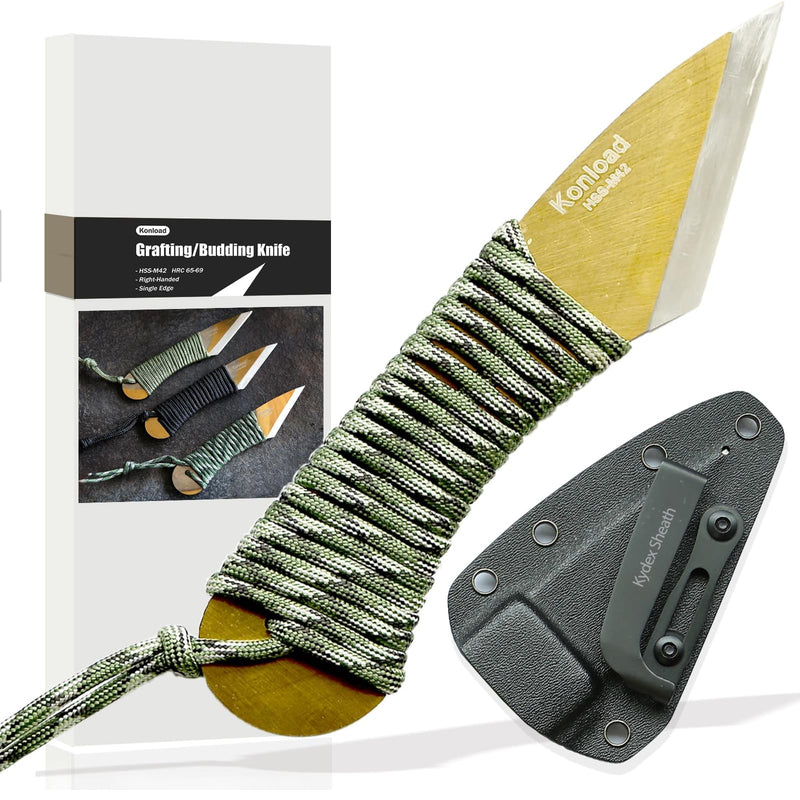 Professional Grafting Knife -Japanese Kiridashi Knife (HRC66-69) Single Blade/Right Hand/Full-Tang Design Garden Tools for Precision Grafting Tool Camo