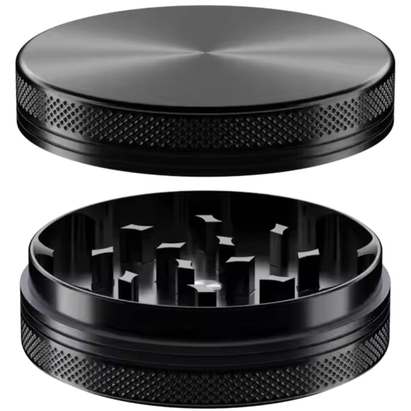 Herb Grinders. 2 Layer Grinder. 4 inch aluminum alloy metal. Top and Bottom Only. NO Screen Catcher. (2, Black, 4 inches)