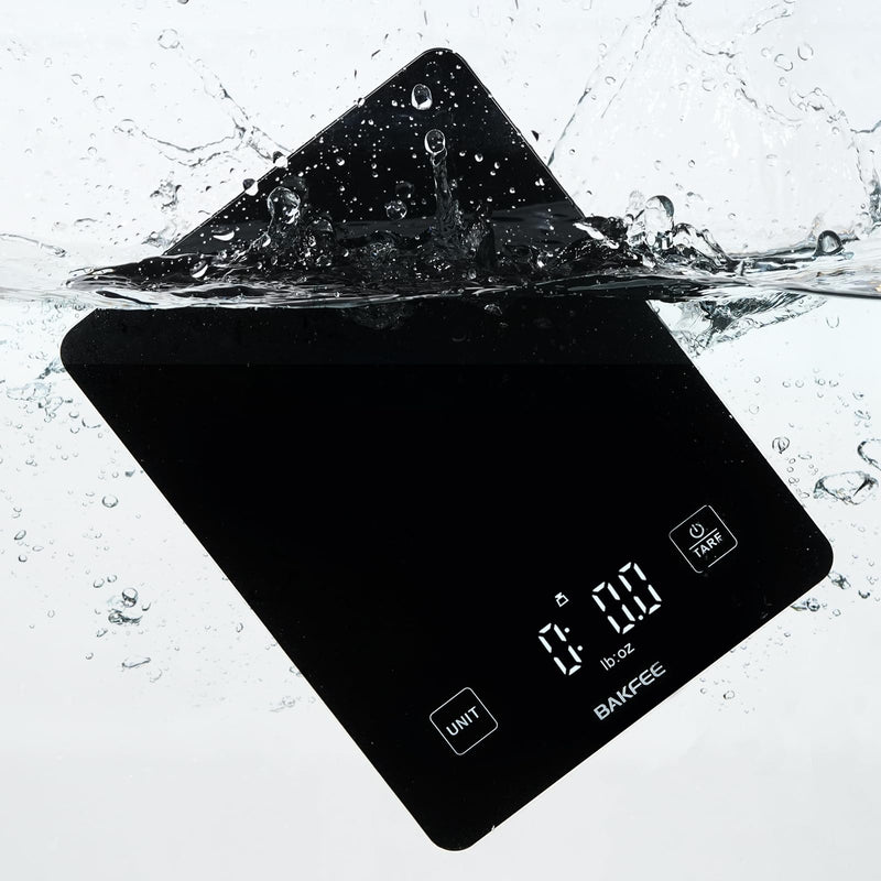 IP67 Waterproof Food Scale with Tempered Glass Surface, 22lb Kitchen Scale 1g Precision, USB Rechargeable, LED Display, Grams and Ounces, for Baking, Cooking, Making Sourdough Bread. Black