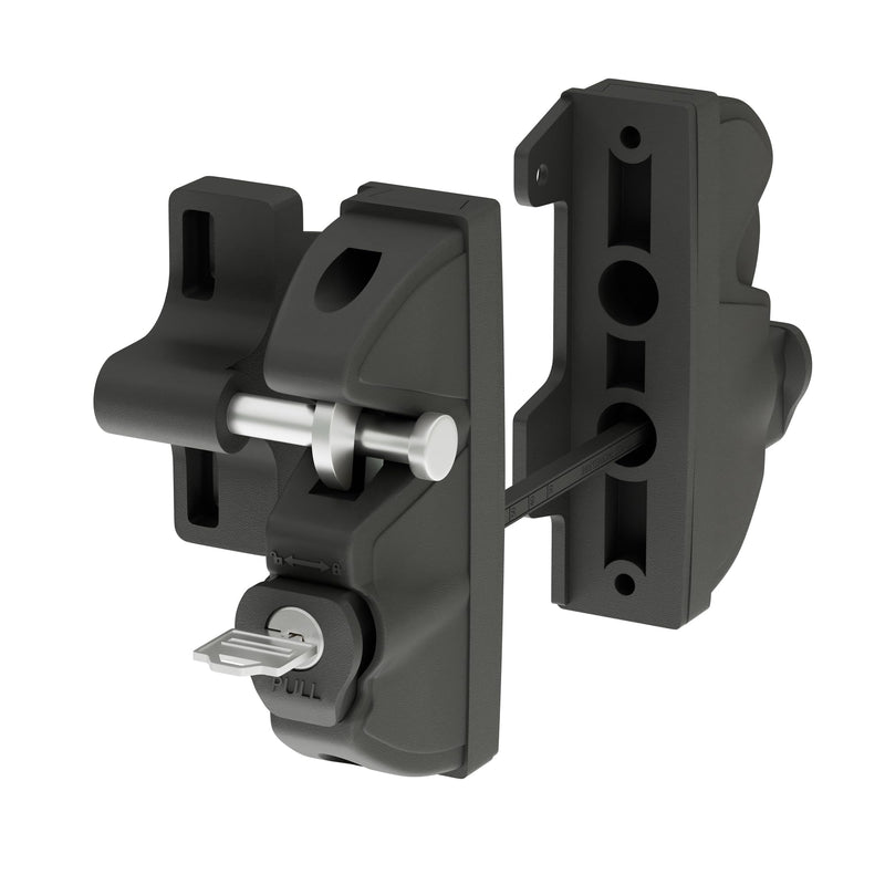 Key Lockable 2 Way Gate Latch,Key Operates on Both Sides of Gate,2 Sided Gate Fence Lock for Outdoor Gates,Locking Gate Door Lock Fence Latch Gate Hardware for Metal,Wood,Vinyl Fence,Black Finish