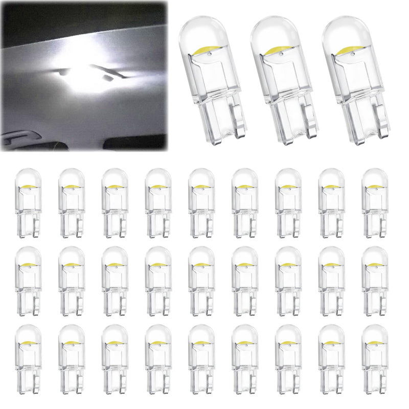 30 PCS Car 194 LED Bulbs, 168 2825 W5W T10 Wedge COB LED Replacement Bulb, 6000K License Plate Light Bulb, Error Free Interior Bulb for Dashboard Light, Dome Lights,License Plate Lights (White) white