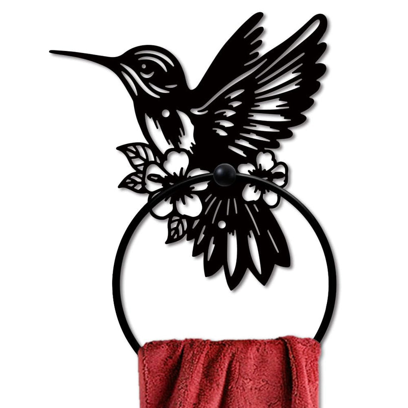 MAYJOYDIY Hummingbird Flower Towel Ring Animal Plant Metal Towel Hanger Bathroom Towel Rack Wall Mounted Bird Flower Leaf Towel Holder for Gift Decoration