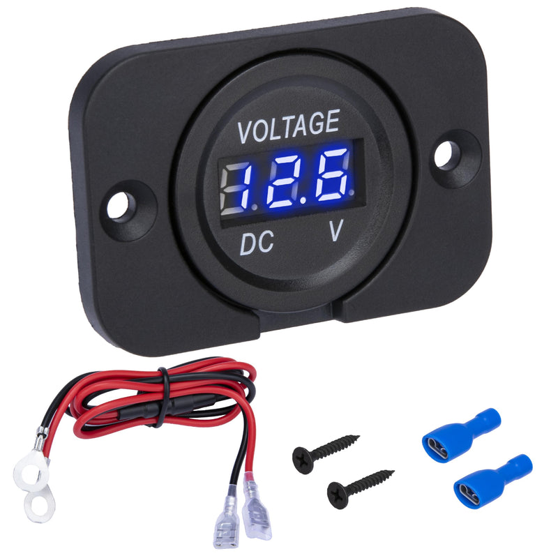 Car Battery Voltage Meter, Waterproof DC 12V 24V Digital Volt Meter, 12v Battery Monitor with LED Digital Display, Round Voltage Gauge for Car Truck RV ATV Boat Marine (Blue Light) Blue