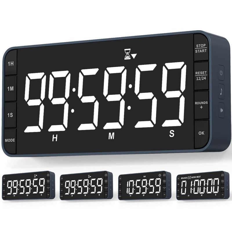 7.8'' Extra Large LED Kitchen Timer: 99H Countdown Countup with 3 Brightness, 5 Alarms & 4 Volume Levels, Magnetic Rechargeable Timer for Cooking, Classroom, Home Gym Navy Blue