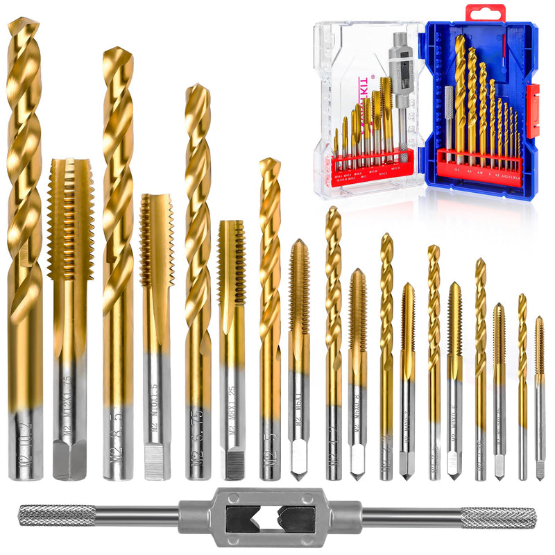 18Pcs Metric Drill and Tap Set with 1Pc Tap Wrench, M2 HSS Thread Tap Set from M2 to M12, Combination of Drill and Tap Set for Metal,with Exquisite Indexed Box 18