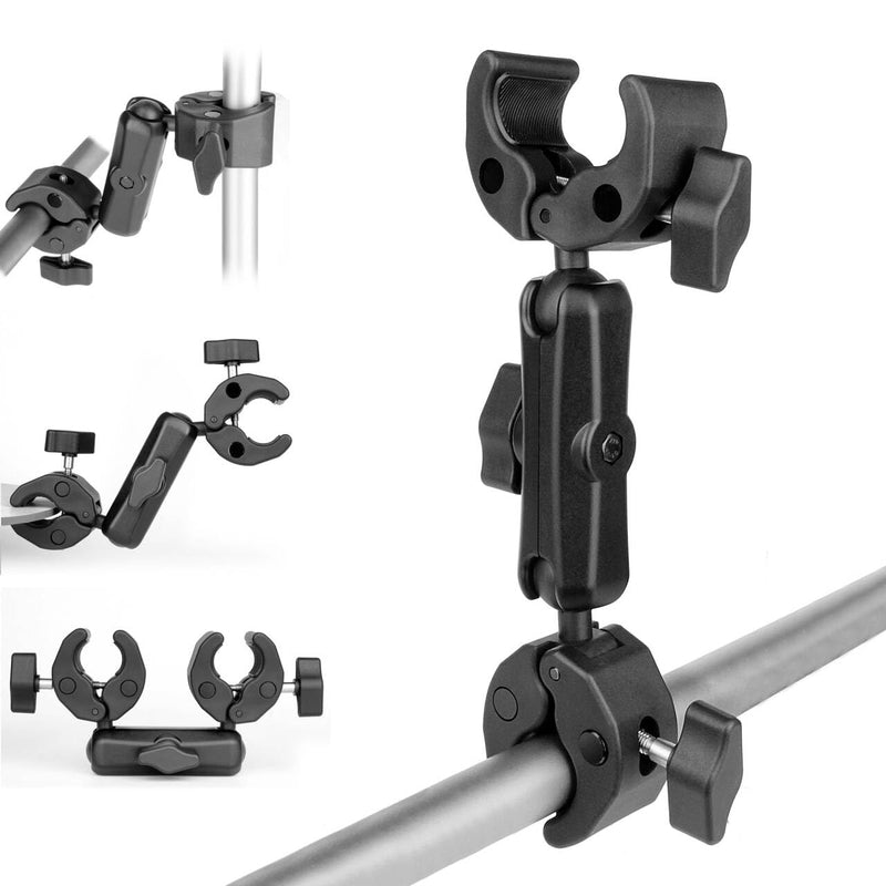 Double Super Clamp Camera Mount with Magic Arm for Chair/Photography Reflector/Light/Pole, Umbrella Clamp with 360° Rotation Double Ball Head Adapter for Golf Push Carts/Strollers/Wagons