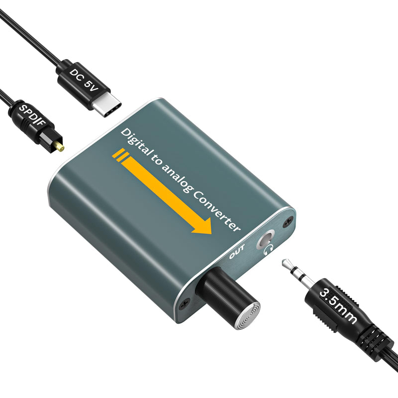 192kHz Optical to 3.5mm Digital to Analog Audio Converter with Volume Control, Aluminium Digital Optical to RCA Adapter Built-in Amplifier Chip with SPDIF Cable and 3.5mm to RCA Cable DAC Converter 1