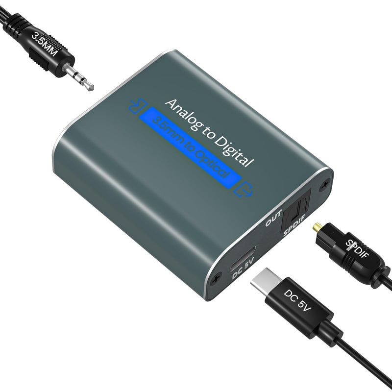 Analog to Digital Converter 96Khz 3.5mm Jack AUX to Optical Audio Adapter Aluminum RCA to Optical Audio Converter with with Optical Cable and 3.5mm to RCA Cable ADC 3.5mm AUX to Optical 1