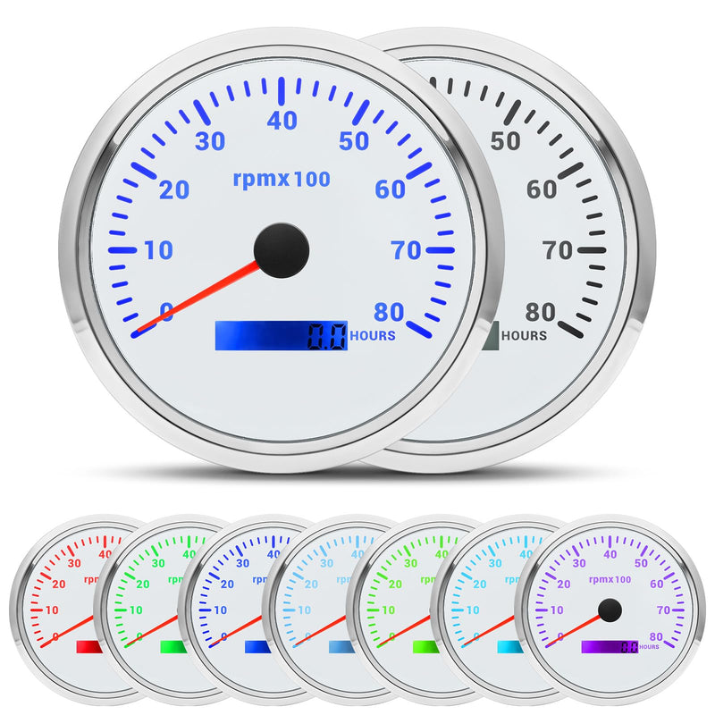 ARTILAURA 110mm 4-3/8" Tachometer 8000 RPM Boat RPM Gauge 7 Color Marine Large Tachometer for Car AUTO Truck 9-32V (White) White 8000RPM 110mm