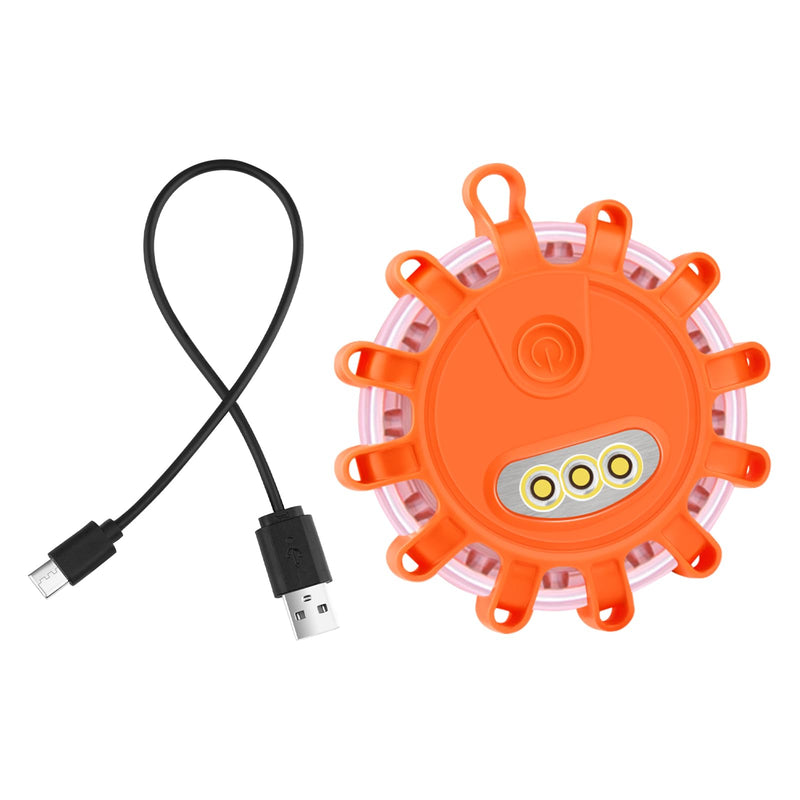 AK LED Road Flares Rechargeable Safety Flashing Warning Light Roadside Emergency Disc Beacon Kit for Vehicles Boats with Magnetic Base & Hook & USB Charging Cables (1 Pack) 1