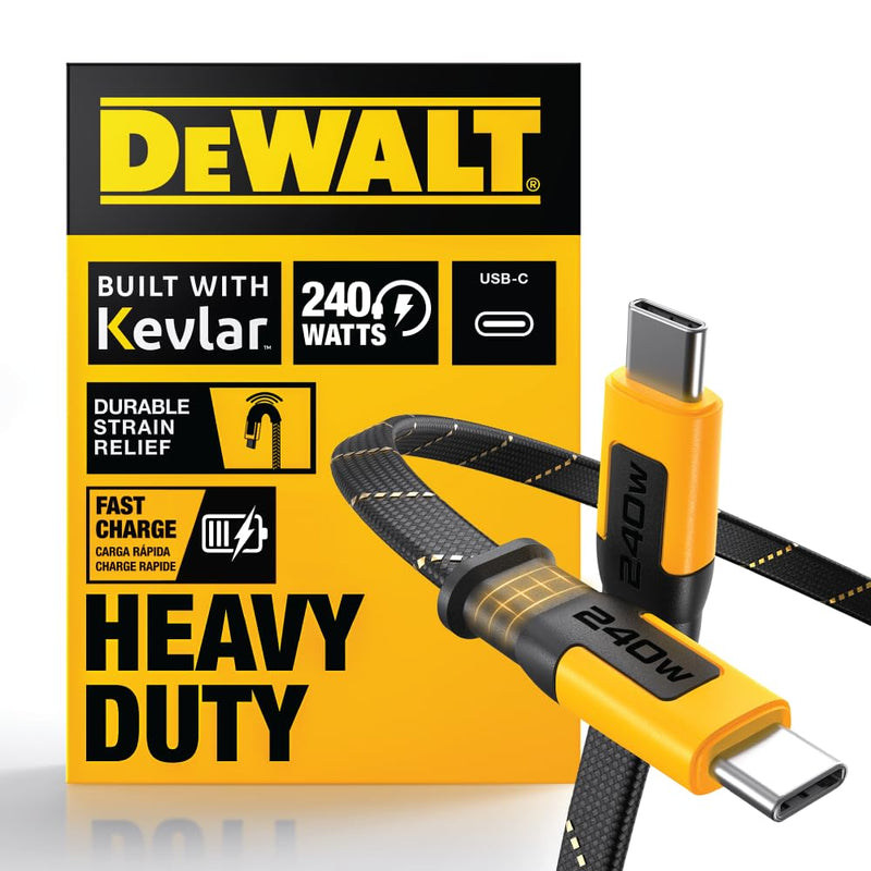 DEWALT Heavy Duty USB C to USB C Fast Charging Cable, Flat 240W USBC to USBC Charge Cable, High Speed Type-C Charging for iPhone 17 16 15 Pro Max Samsung Galaxy MacBook/iPad Pixel, Kevlar Reinforced 6 Feet