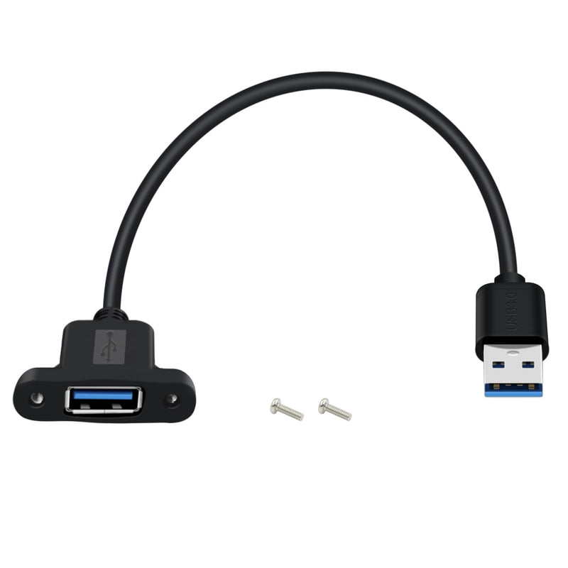 USB 3.0 Panel Mount Extension Cable Short USB Extension Cable with Panel Mount Supports 5Gbps Data Transmit and Power Supply, for Laptops, PC, Phone, Car (Black, 1.6FT / 0.6 m) Black