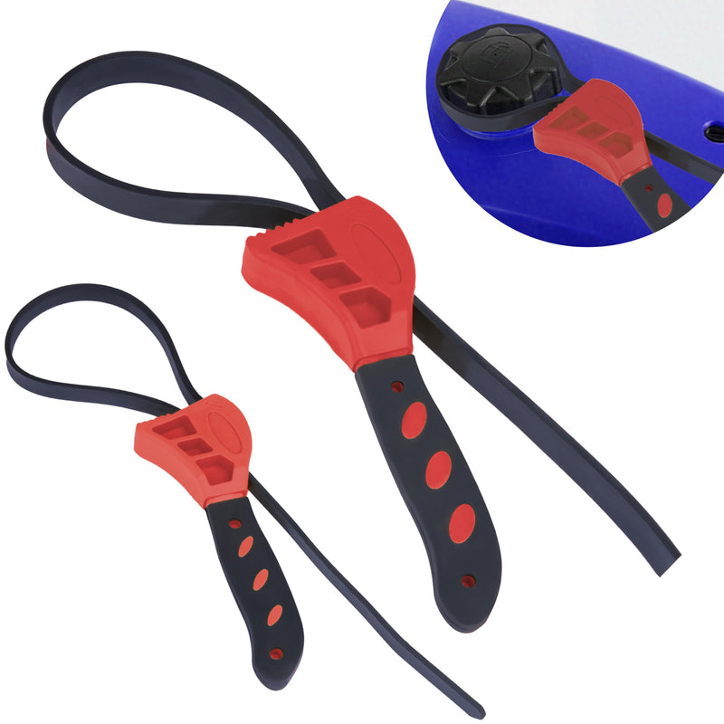 2 PCS Strap Wrench Plumbing, Rubber Strap Wrench, 24 Inch & 19.7 Inch Oil Filters Strap Wrenches, Water Filter Wrenches, Adjustable Rubber Jar Opener for Water Filters, Plumbing,Sink, Faucet (Red) Red