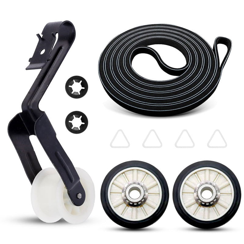 Dryer Repair Kit Replaces For Amana NED4500VQ0 NED4500TQ0 NED4600YQ0 NED4600YQ1 NED4655EW0 NED4700YQ1- Drum Rollers 14210017, Belt 341241, Idler Pulley 14210023