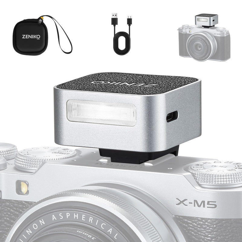 ZF08 Aluminum Mini Camera Flash for Sony zv1 Sony zve10, Speedlite On Camera, 440 Full-Power Flashes 2.5S Recycle Mini Manual Flash for Canon/Ricoh gr3/Nikon/Fuji f1 Silver-ZF08