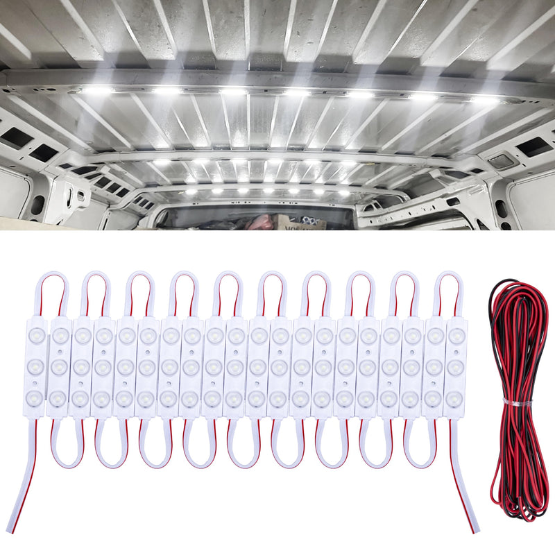 60 Led Van Interior Light Kits, 12V Led Light Strip, Cargo Van Accessories, Ceiling Work Lights Kit, Enclosed Trailer Lights for Truck Vans RV Boats Caravans, 20 Modules(White) 20 Modules(60 LED)