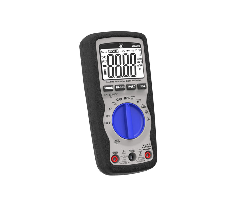 Westinghouse 600V True RMS Auto-Ranging Multimeter with Large Screen and Relative Mode; Measures Voltage Current Resistance Capacitance Frequency Temperature; Incl. Case and 2-Year Warranty. 600V L Screen