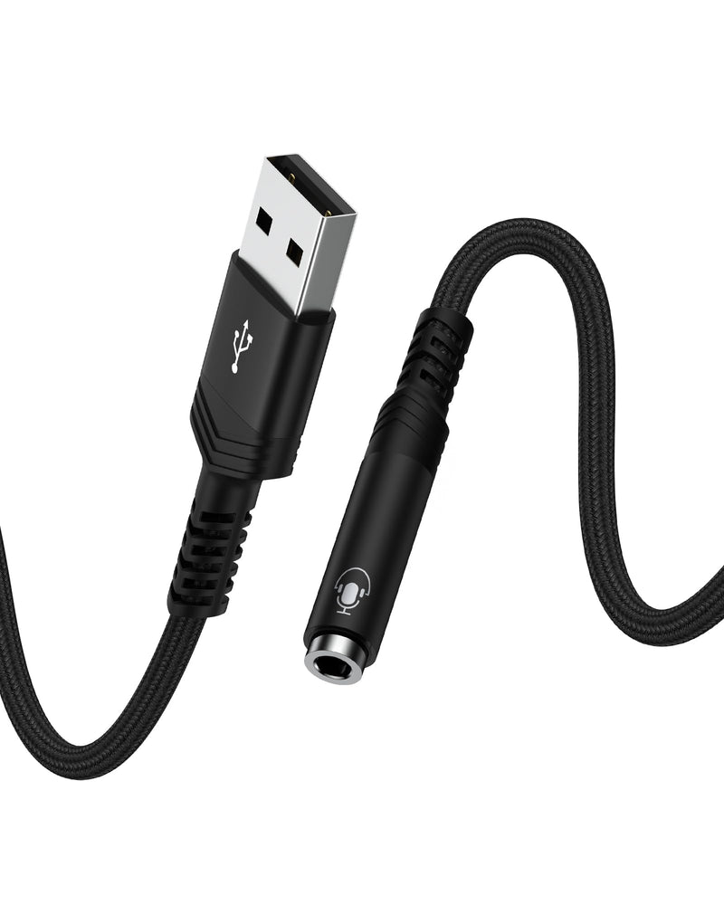 USB to 3.5mm Audio Jack Adapter, Braided USB-A Male to Aux Female Headphone TRRS Stereo Dongle Type a External Sound Card Cable Converter for PS4 PS5 Headset Laptop Mac Linux Desktops Windows -Black Black