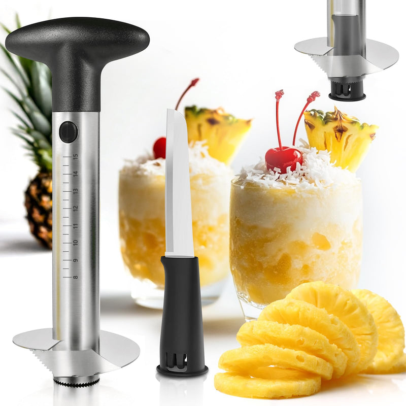 YYP Pineapple Corer and Slicer with Measurement Marks – Stainless Steel Pineapple Cutter for Perfect Pineapple Rings & Effortless Cutting (Black) Black
