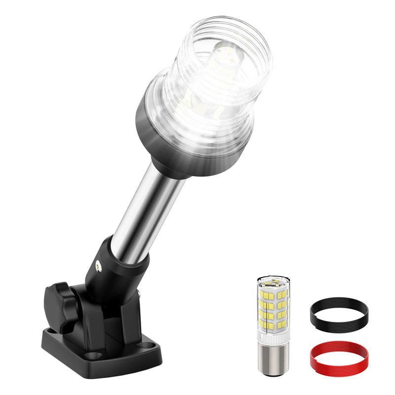9 Inches Anchor Light Stern Lights for Boats LED Waterproof IP67, White Fold Down Rear Boat Navigation Lights, 3NM Visible Boat Running Light LED Marine for Pontoon, Jon Boats (12-24V) 9 Inches