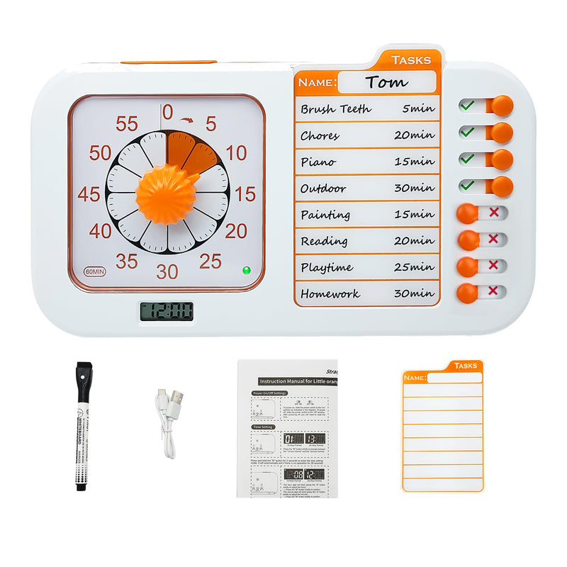 Task Timer, ADHD Timer for Kids, Students and Adults. with to-do List Card, Planning for Daily Chore, Schedules, School Classroom, Homework. Silent and Efficient Time Management Tool.