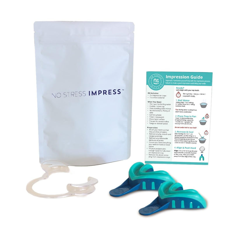 No Stress Impress™ One-Step Pre-Loaded Boil & Bite Dental Impression Kit – Easy At-Home Teeth Impression Trays