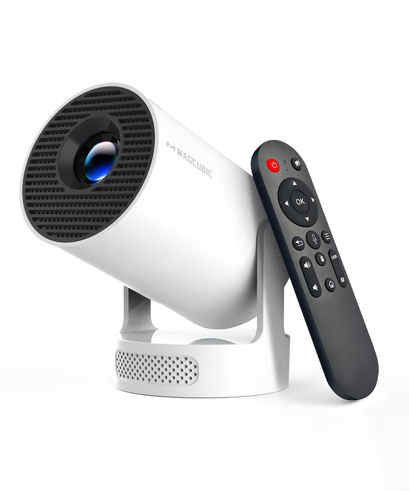 Magcubic Mini Projector with WiFi 6 and Bluetooth 5.4, Portable Projector 4K support, 5w Soundbase Speaker, Auto Vertical Keystone 180°Rotatable Smart Proyector for Movie Home Outdoor HY300Pro+ Manual Focus & White
