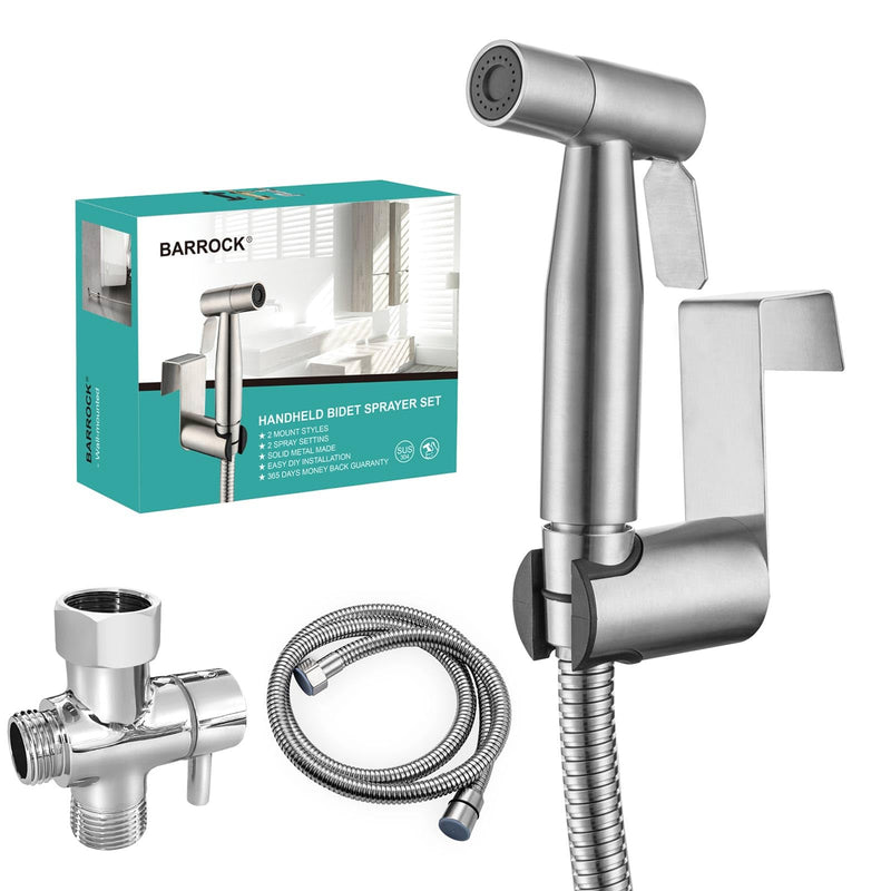 BARROCK Bidet Sprayer for Toilet, Handheld Jet Spray for Existing Toilets with Bidet Hose, Adjustable Water Pressure Muslim Shower, Stainless Steel Cloth Diaper/Feminine Wash Sprayer Brushed Nickel 1