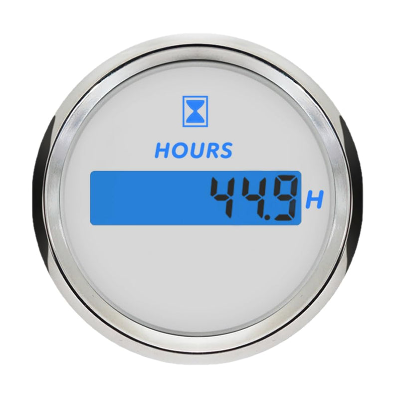 2 Inch/52mm Engine Hour Meter 0-99999.9H Adjustable Hourmeter 12V 24VDC for All Cars Boats (White&Silver) White&Silver