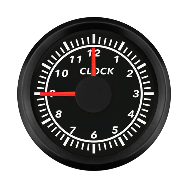 2" /52mm Clock Gauge 12-Hour Meter with Backlight 12V 24V for Car Boat Sedan Motorbike Waterproof Type (Black&Black) Black&Black
