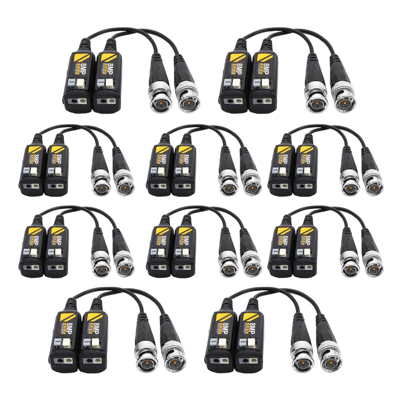 10 Pairs 8MP/4K HD BNC Video Balun Transceiver for AHD/TVI/CVI/CVBS Cameras Transmit 720P/960P/1080P/3MP/5MP/8MP via UTP RJ45 Cable for CCTV Security Systems