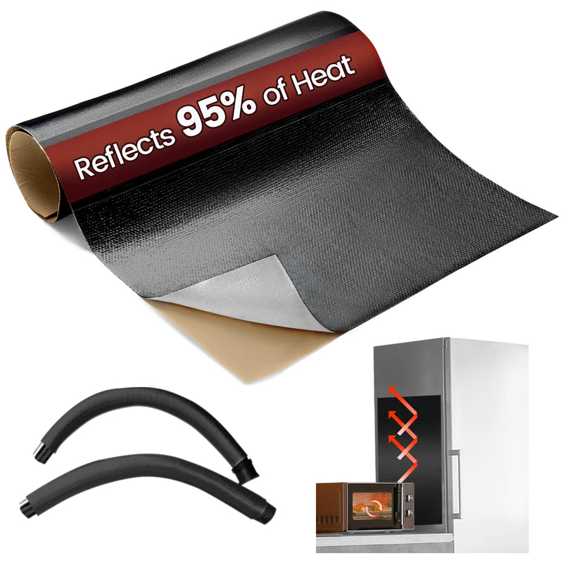 Heat Shield Automotive Aluminum Reflects 95% of Radiant Heat, 12" x 24" Stove Heat Shield to Protect Refrigerator, Heat Shield Wrap for Exhaust, Motorcycle, Wood Stove, Cabinet, Fireplace (Black) 24" x 12" x 0.02" Black