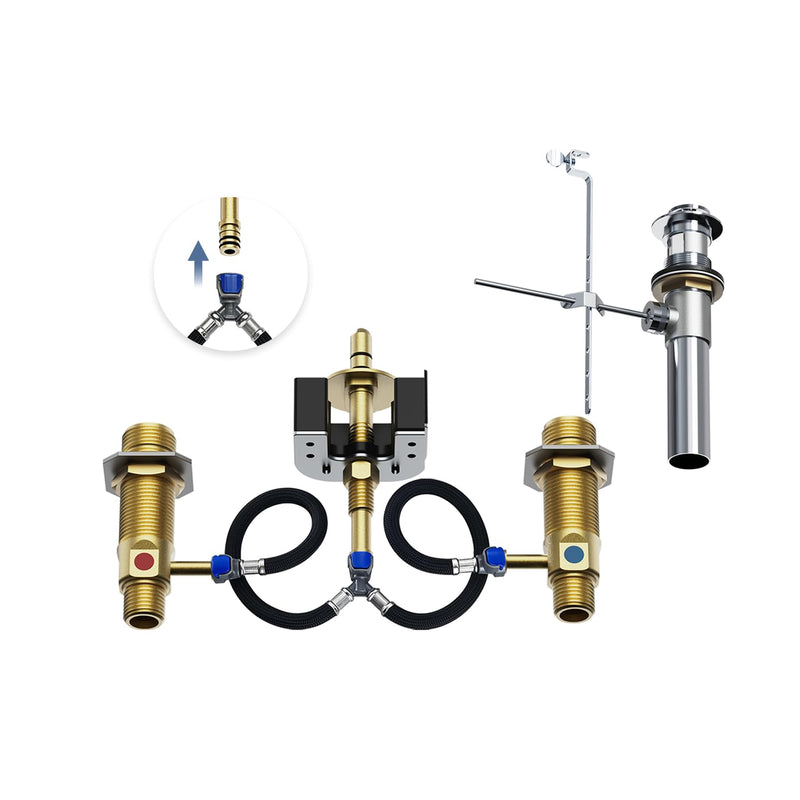 Upgraded Series Rough-In Valve with Drain Assembly,1/2-Inch IPS Connections,Compatible with Moen Widespread Bathroom Sink Faucet,S9000-series,Brass Construction