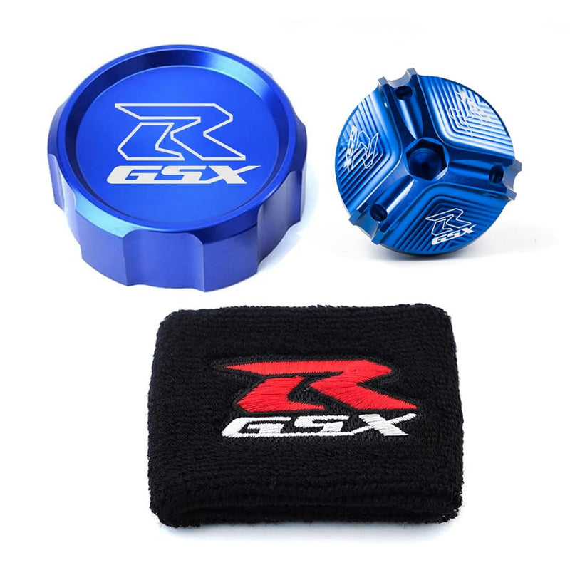 MOWOK For Suzuki GSX-R Gsxr 600 750 1000 GSX-R750 gsx-r600 gsx-r1000 Motorcycle Front Brake Fluid Reservoir Protection Cover and Reservoir cap sock Oil filler cap (Blue) Blue