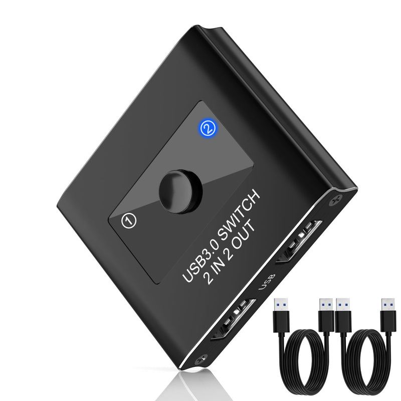 USB Switch, USB 3.0 Switcher 2 in 2 Out, USB KVM & USB 3.0 Switch Selector, USB Switcher 2 Computers Sharing 2 USB for Printer, Keyboard, Scanner, Mouse, Compatible with Mac/Win/Linux