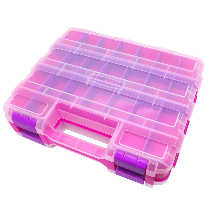 Pink Tools Box, 50-Compartment Double Side Small Parts Storage Box with Removable Plastic Dividers for Hardware, Beads, Hair Accessories and More 1 Pink