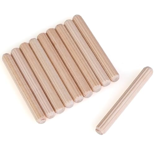 200 pcs 1/4" x 2" Wooden Dowel Pins, Hardwood, Kiln-Dried Fluted & Beveled Design for Easy Insertion for Woodworking, Furniture, Crafts & DIY Projects (M6 x 50) 1/4" x 2" 200