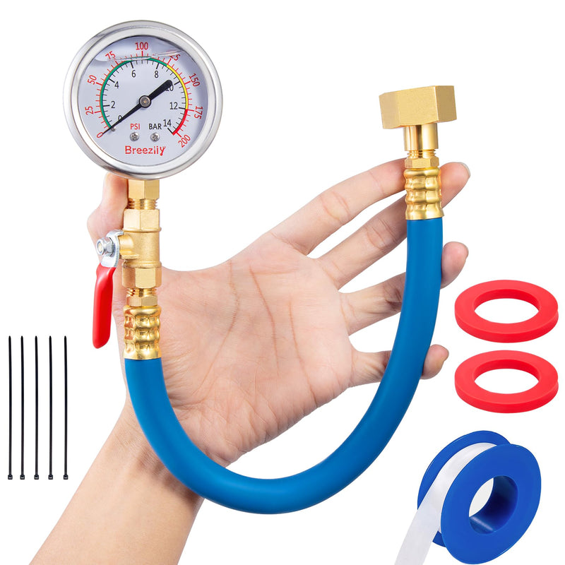 Water Test Pressure Gauge Kit,2.5" Dial+12" EPDM Rubber+1/4" Lead-Free Valve+1/4 to 3/4 Adapter,0-200PSI/0-1.4MPA（Stainless Steel/Color）,Blue Kit Kit | Blue