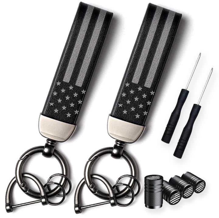 Car Key Chain (2 Sets) Premium American Flag Car Keychain with Zinc Alloy Ring – USA Flag Durable Key Holder Suitable for All Kinds of Automobiles - Unisex Accessories