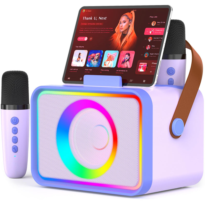 Karaoke Machine,Portable Bluetooth Speaker with 2 Wireless Microphone for Adults & Kids with LED Lights, Karaoke Microphone with PA System Supports USB/TF/AUX,Gift for Party (Purple Blue) Purple Blue